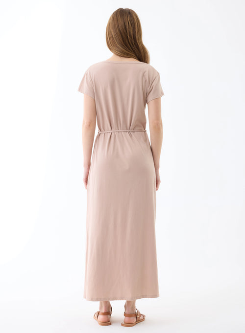 Robe Rose thé Manches Courtes Col V - MAJESTIC FILATURES