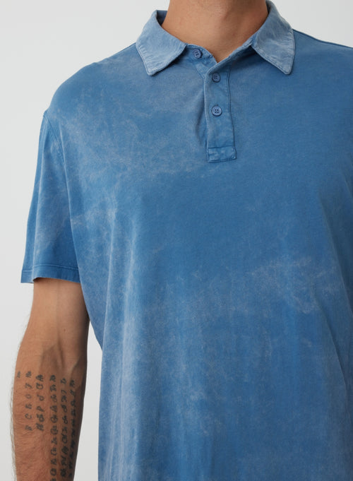 Blaues kurzärmeliges Poloshirt aus Bio-Baumwolle - MAJESTIC FILATURES