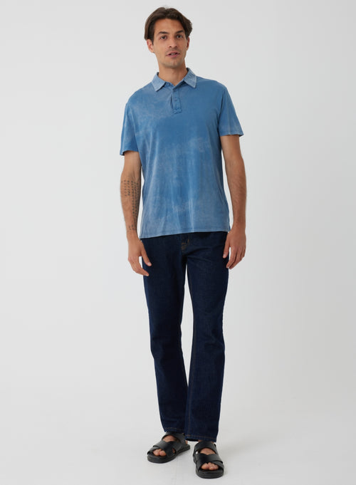 Blaues kurzärmeliges Poloshirt aus Bio-Baumwolle - MAJESTIC FILATURES