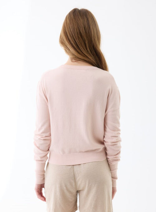 Powder-Colored Long-Sleeve V-Neck Cardigan in Organic Cotton / Elastane - MAJESTIC FILATURES