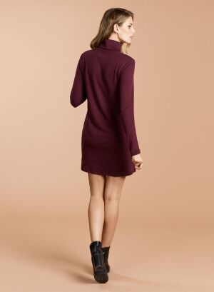 Vestido de manga larga con cuello alto morado / gris en algodón / cachemira / algodón - MAJESTIC FILATURES