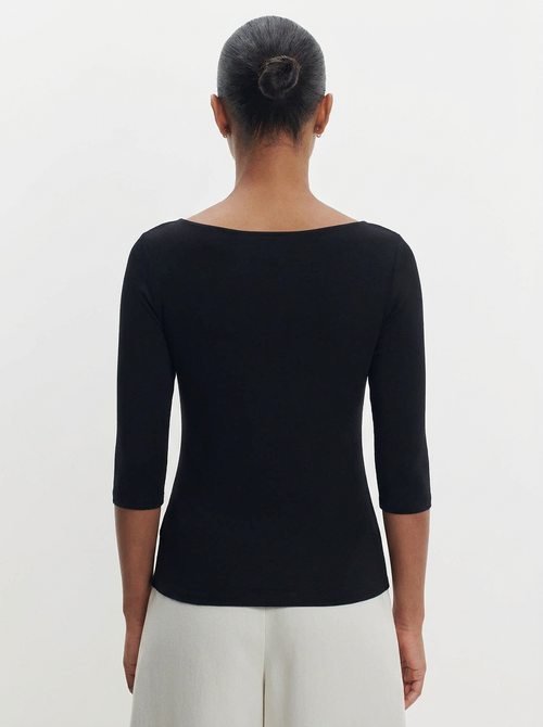 Camiseta Adèle Negra Cuello Barco en Viscosa / Elastano - MAJESTIC FILATURES