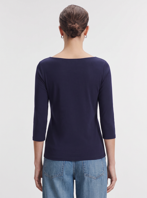 Camiseta Adèle Azul Marino Cuello Barco en Viscosa / Elastano - MAJESTIC FILATURES
