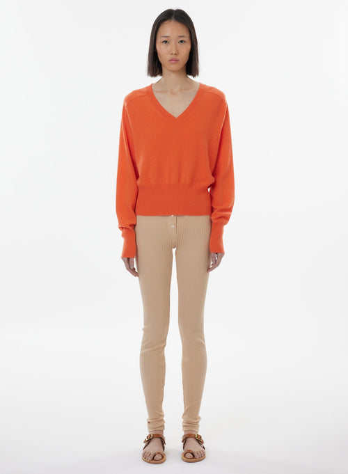 Pull Orange Manches Longues Col V - MAJESTIC FILATURES