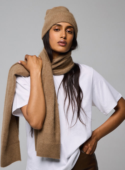 Bufanda beige en lana Raccon / Poliamida - MAJESTIC FILATURES