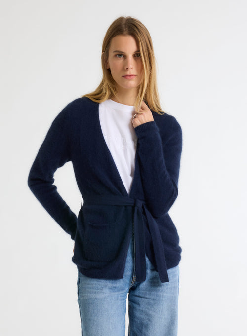 Gilet Marine Col V Manches Longues - MAJESTIC FILATURES