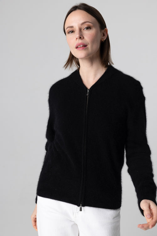 Gilet Noir Col Rond Manches Longues en Raccoon / Polyamide - MAJESTIC FILATURES