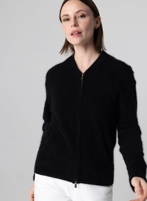 Gilet Noir Col Rond Manches Longues en Raccoon / Polyamide - MAJESTIC FILATURES