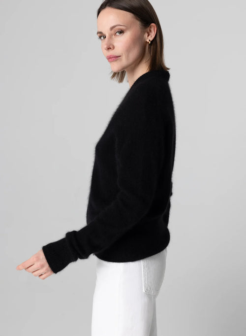 Gilet Noir Col Rond Manches Longues en Raccoon / Polyamide - MAJESTIC FILATURES