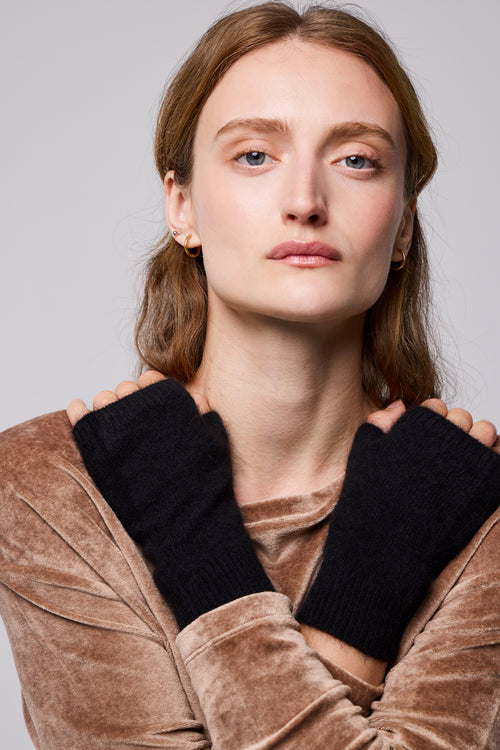 Manoplas negras de lana Raccon / Poliamida - MAJESTIC FILATURES