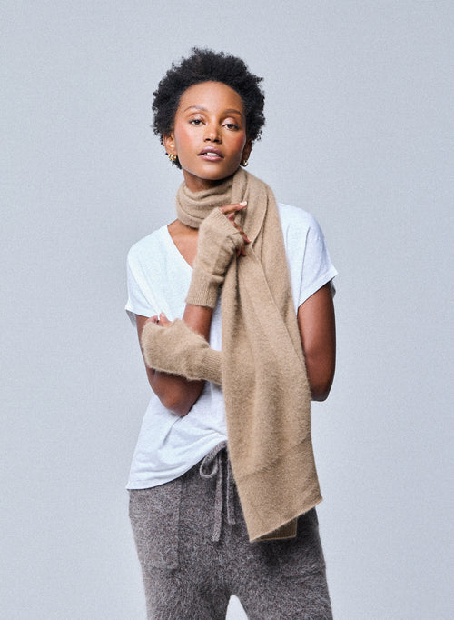 Beige Fäustlinge aus Raccon-Wolle / Polyamid - MAJESTIC FILATURES