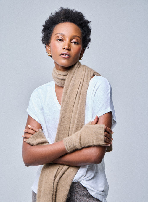 Beige Fäustlinge aus Raccon-Wolle / Polyamid - MAJESTIC FILATURES