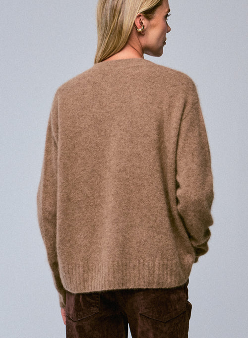 Beige V-Neck Long Sleeve Sweater in Raccoon wool / Polyamide - MAJESTIC FILATURES