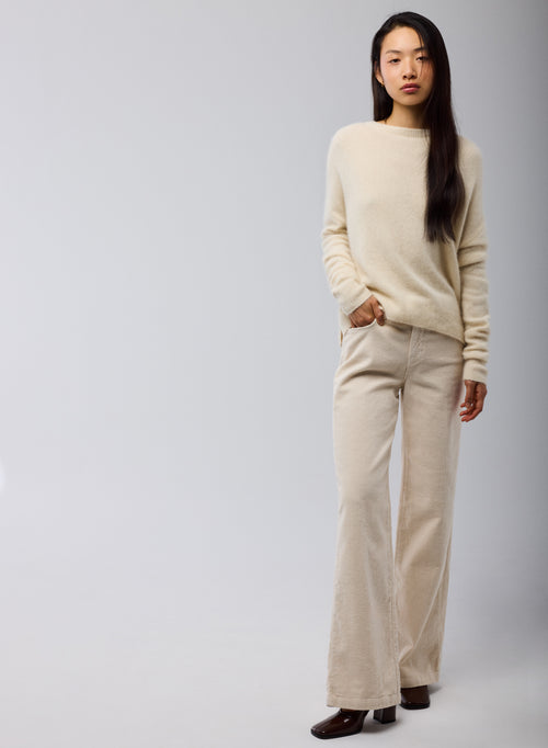 Weißer Langarmpullover mit Rundhalsausschnitt aus Raccon-Wolle / Polyamid - MAJESTIC FILATURES