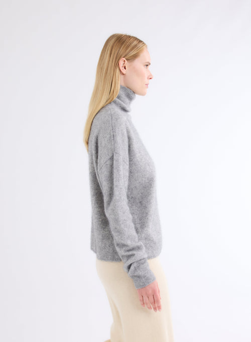 Pull Gris Col Roulé Manches Longues - MAJESTIC FILATURES