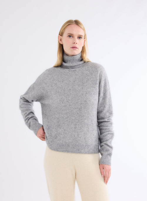 Pull Gris Col Roulé Manches Longues - MAJESTIC FILATURES