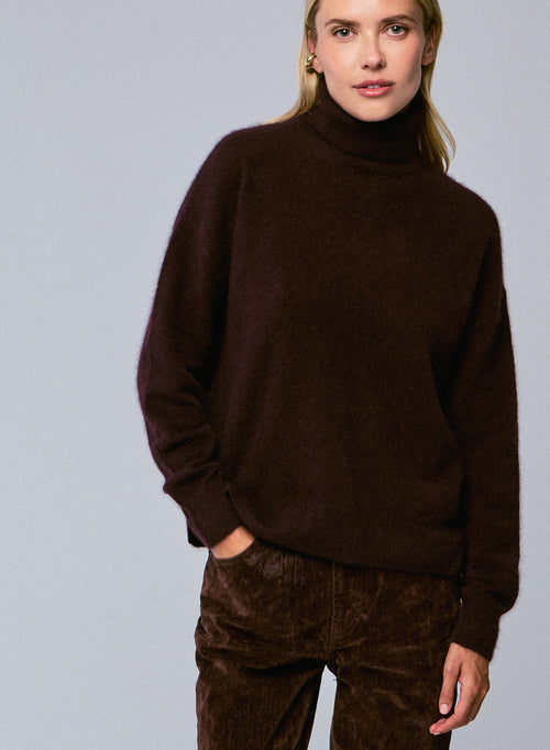 Lila Rollkragenpullover mit langen Ärmeln aus Raccon-Wolle / Polyamid - MAJESTIC FILATURES