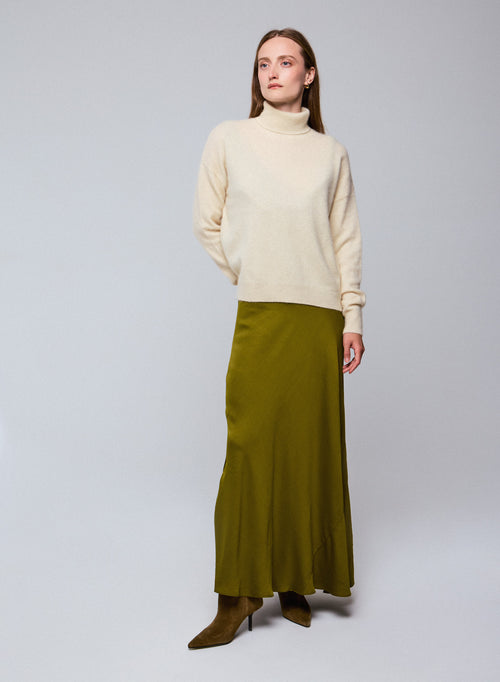 Pull Écru Col Roulé Manches Longues en Raccoon - MAJESTIC FILATURES