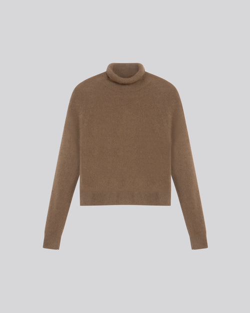 Beige Turtleneck Long Sleeve Sweater in Raccoon wool / Polyamide - MAJESTIC FILATURES