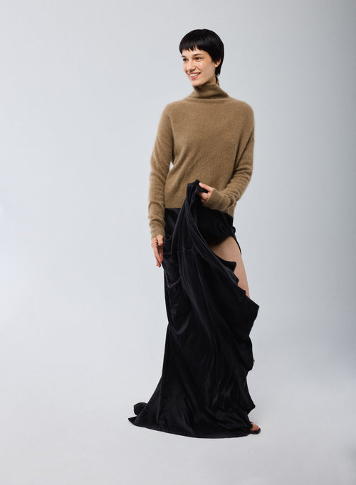 Beige Turtleneck Long Sleeve Sweater in Raccoon wool / Polyamide - MAJESTIC FILATURES