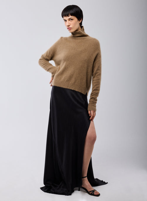 Beige Turtleneck Long Sleeve Sweater in Raccoon wool / Polyamide - MAJESTIC FILATURES