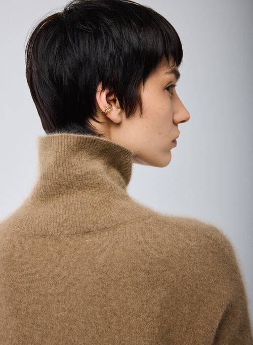 Beige Turtleneck Long Sleeve Sweater in Raccoon wool / Polyamide - MAJESTIC FILATURES