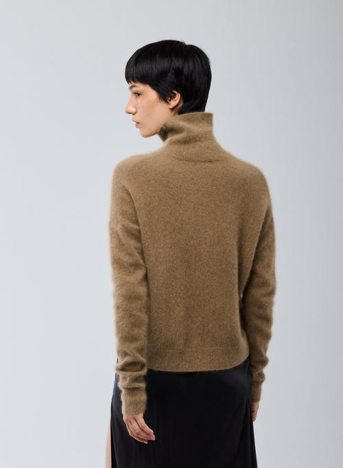 Beige Turtleneck Long Sleeve Sweater in Raccoon wool / Polyamide - MAJESTIC FILATURES