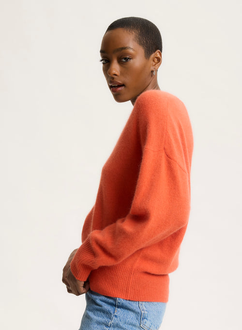 Orange V-neck Long-sleeve sweater - MAJESTIC FILATURES