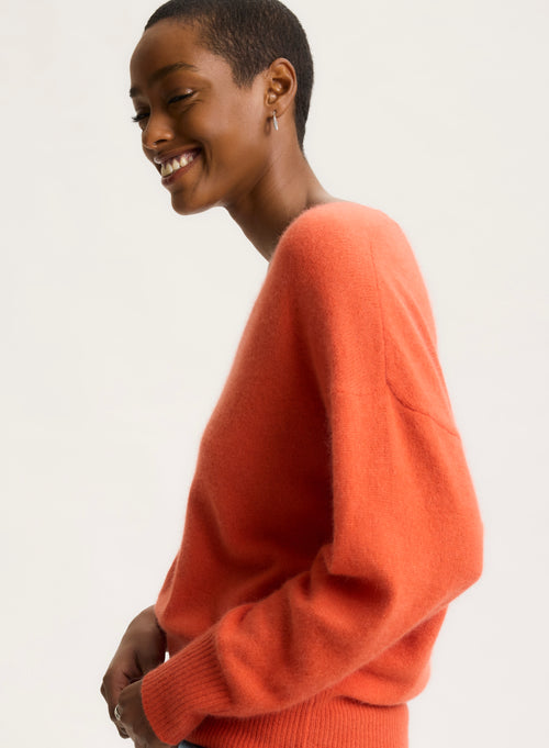 Orange V-neck Long-sleeve sweater - MAJESTIC FILATURES