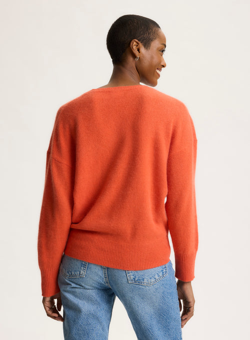 Orange V-neck Long-sleeve sweater - MAJESTIC FILATURES