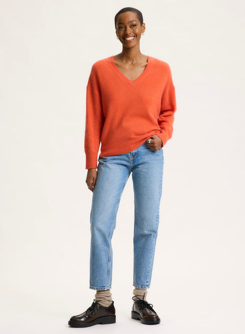 Orange V-neck Long-sleeve sweater - MAJESTIC FILATURES