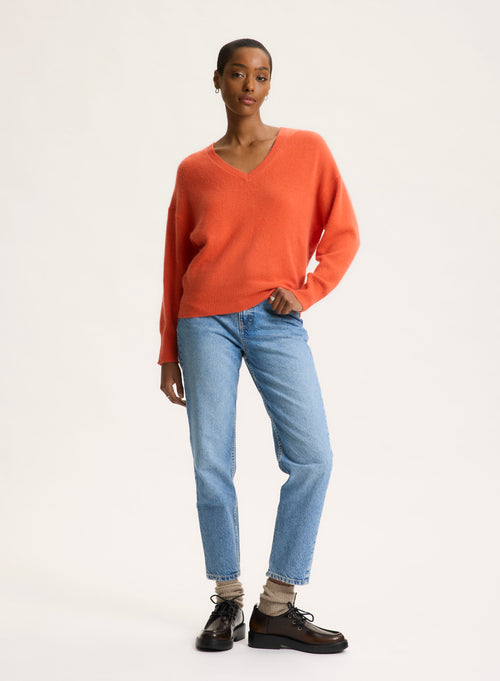 Orange V-neck Long-sleeve sweater - MAJESTIC FILATURES