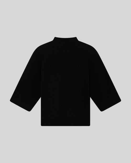Schwarzer Pullover mit Rundhalsausschnitt und Kimonoärmeln aus Raccon-Wolle / Polyamid - MAJESTIC FILATURES