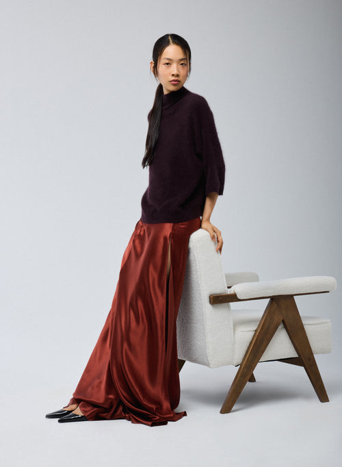 Pull Aubergine Col Roulé Manches Kimono en Raccoon / Polyamide - MAJESTIC FILATURES