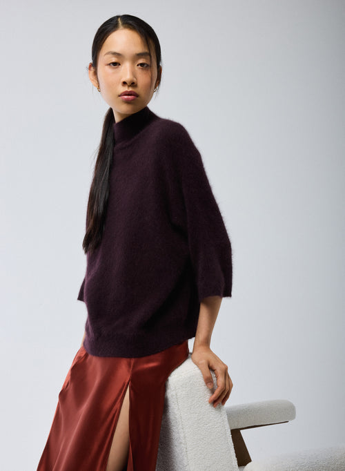 Violetter Rollkragenpullover mit Kimonoärmeln aus Raccoon-Wolle / Polyamid - MAJESTIC FILATURES