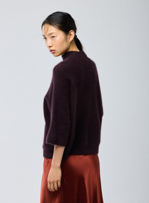 Pull Aubergine Col Roulé Manches Kimono en Raccoon / Polyamide - MAJESTIC FILATURES