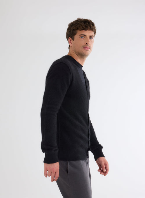 Black V-Neck Long Sleeves Raccoon and Polyamide Vest - MAJESTIC FILATURES