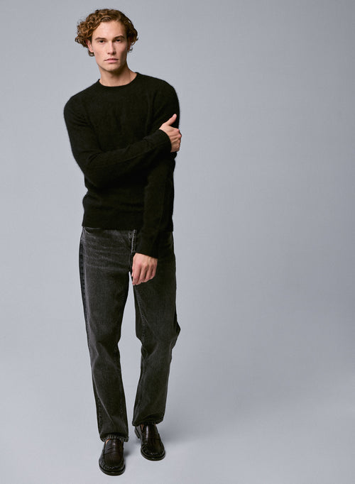 Schwarzer Langarmpullover mit Rundhalsausschnitt aus Raccon-Wolle / Polyamid - MAJESTIC FILATURES