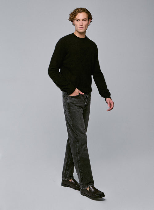 Schwarzer Langarmpullover mit Rundhalsausschnitt aus Raccon-Wolle / Polyamid - MAJESTIC FILATURES