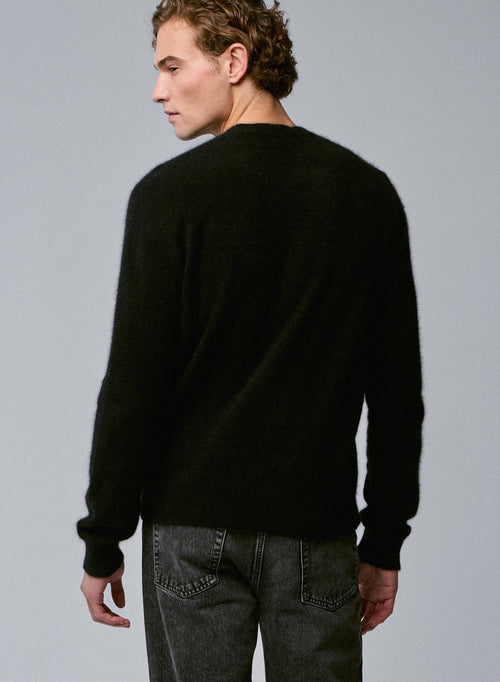 Schwarzer Langarmpullover mit Rundhalsausschnitt aus Raccon-Wolle / Polyamid - MAJESTIC FILATURES