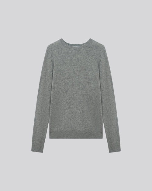 Pull Gris Col Rond Manches Longues en Raccon wool / Polyamide - MAJESTIC FILATURES