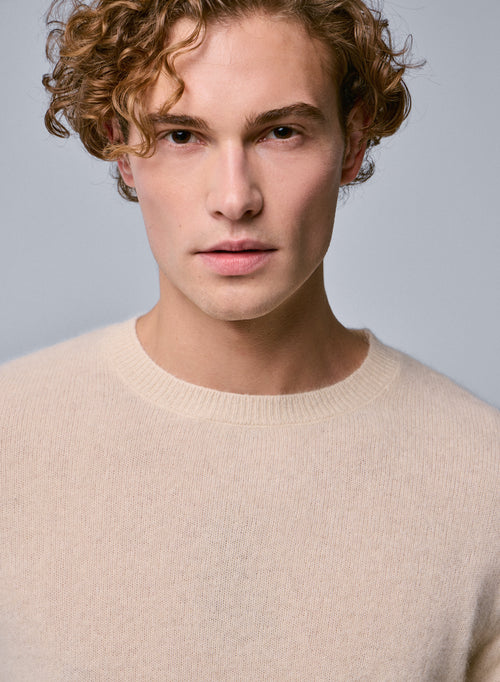 Pull Blanc Col Rond Manches Longues en Raccon wool / Polyamide - MAJESTIC FILATURES