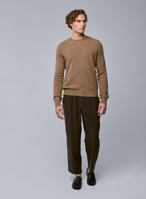 Beige Round Neck Long Sleeve Sweater in Raccon wool / Polyamide - MAJESTIC FILATURES