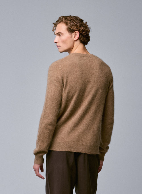 Beige Round Neck Long Sleeve Sweater in Raccon wool / Polyamide - MAJESTIC FILATURES