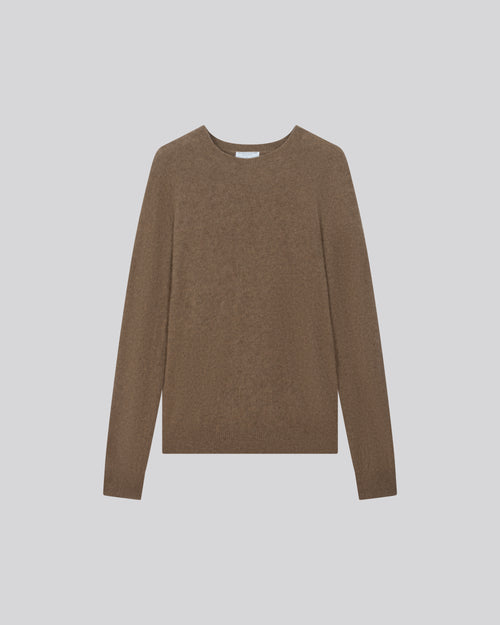 Beige Round Neck Long Sleeve Sweater in Raccon wool / Polyamide - MAJESTIC FILATURES