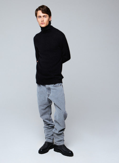 Black Turtleneck Long Sleeve Sweater in Raccon wool / Polyamide - MAJESTIC FILATURES