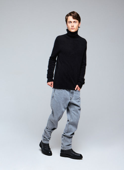 Black Turtleneck Long Sleeve Sweater in Raccon wool / Polyamide - MAJESTIC FILATURES