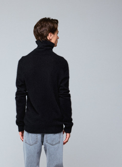 Black Turtleneck Long Sleeve Sweater in Raccon wool / Polyamide - MAJESTIC FILATURES