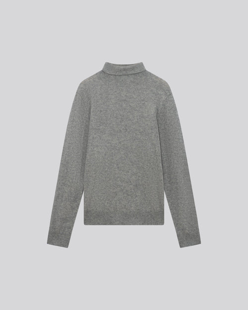 Grey Turtleneck Sweater Long Sleeves in Raccon wool / Polyamide - MAJESTIC FILATURES