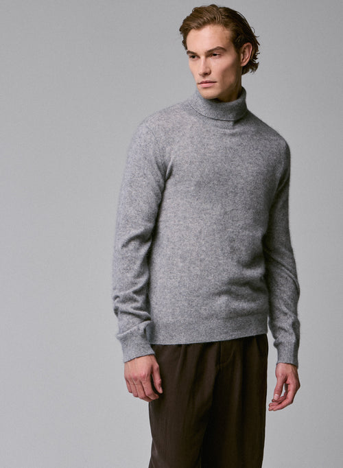 Grey Turtleneck Sweater Long Sleeves in Raccon wool / Polyamide - MAJESTIC FILATURES